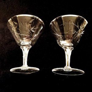 Set of 2 Vintage Silver Rim 6 OZ Crystal Cocktail Glasses Dessert Sherbet Glass